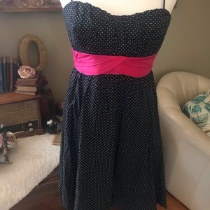 Black w/ white polka dot and pink cocktail dress